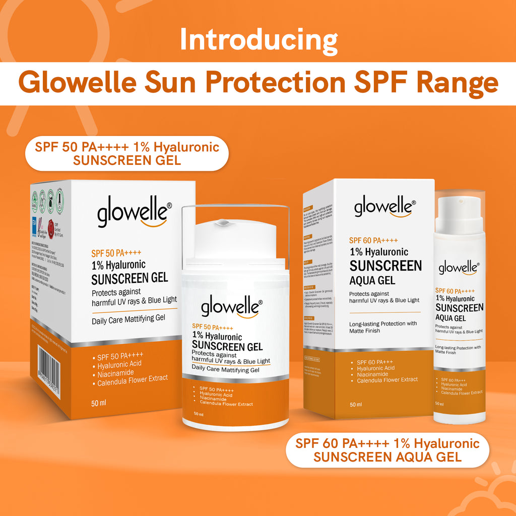 Glowelle 1% Hyaluronic Sunscreen Gel With SPF 50 PA++++ for Broad Spectrum, UVA UVB & Blue Light Protection, Lightweight, No white-cast, Mattifying Gel - 50ml