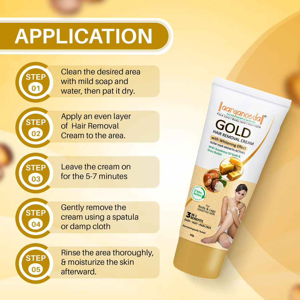 Gold Hair Removal Cream with Goodness Of Gold & Shea Butter - 60 gm each ( Pack Of 5 )