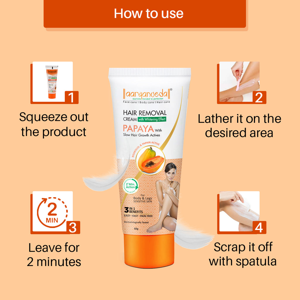 Hair Removal Cream Papaya with Slow Hair Growth Actives - 60 gm each  ( Pack Of  5 )
