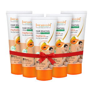 Hair Removal Cream Papaya with Slow Hair Growth Actives - 60 gm each  ( Pack Of  5 )