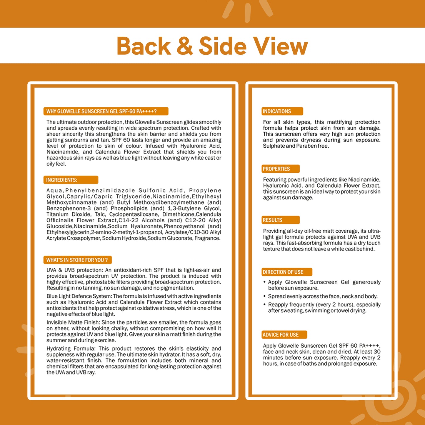 Glowelle 1% Hyaluronic Sunscreen Aqua Gel With SPF 60 PA++++ For Complete UV Protection, Matte Finish, and Skin Nourishment | No White Cast | with Niacinamide for Oily Skin- 50ml