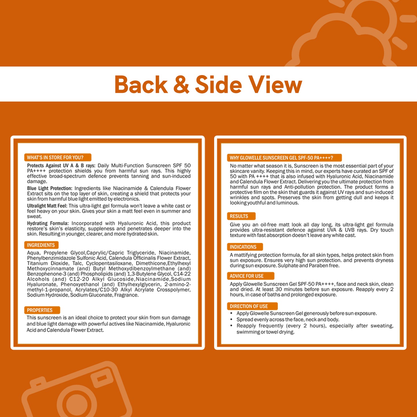 Glowelle 1% Hyaluronic Sunscreen Gel With SPF 50 PA++++ for Broad Spectrum, UVA UVB & Blue Light Protection, Lightweight, No white-cast, Mattifying Gel - 50ml