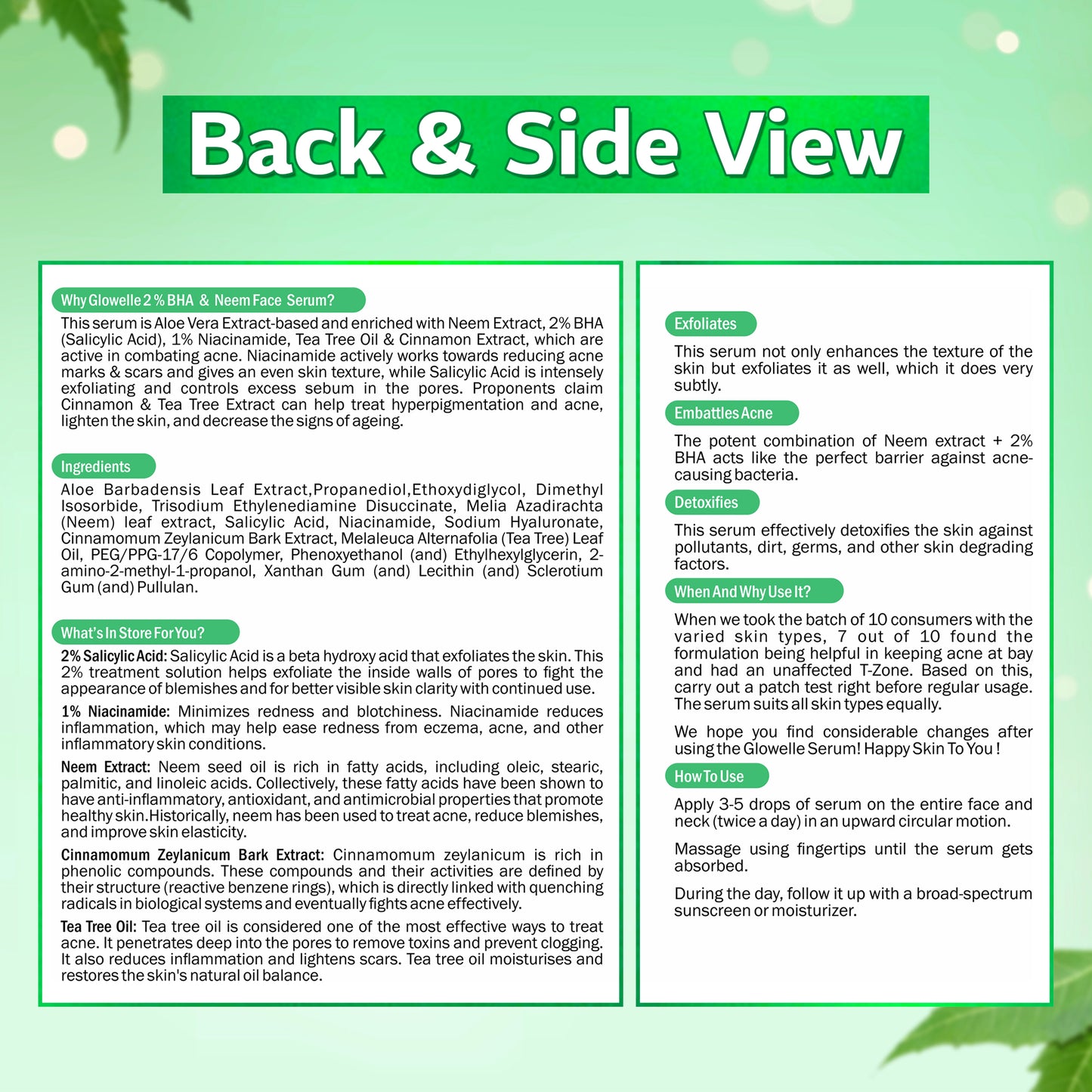 Glowelle 2% BHA & Neem Face Serum-30ml
