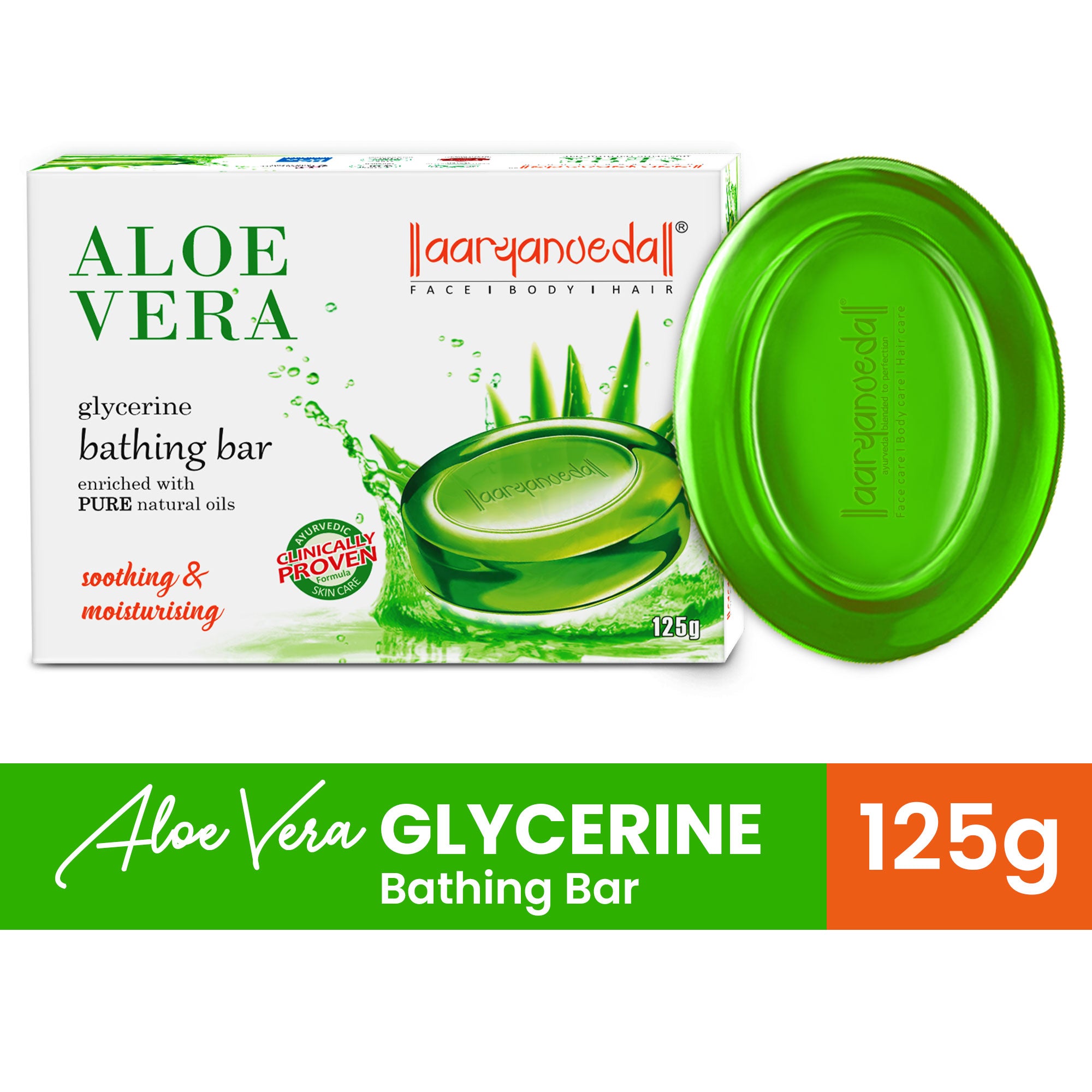 Aaryanveda Aloe Vera Glycerine Bathing Bar Soothing & Moisturising - 125 gm