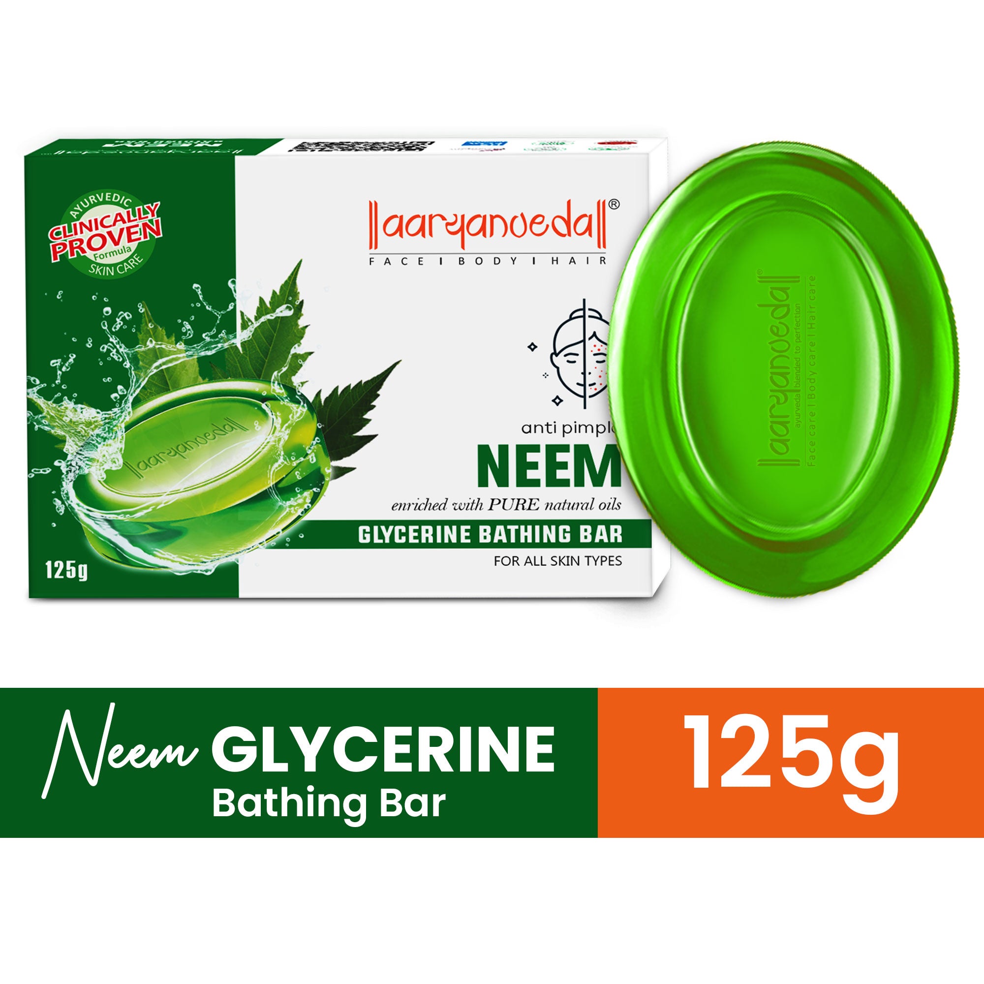 Aaryanveda Anti-Pimple Neem Glycerine Bathing Bar - 125 gm