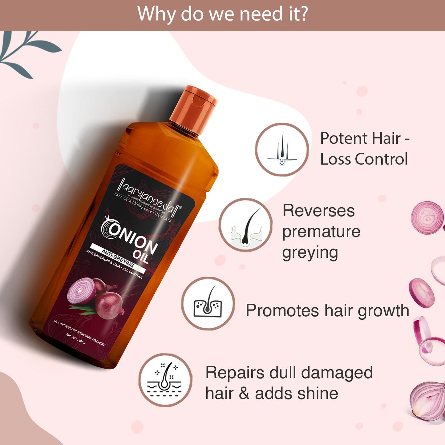 Onion Oil For Anti-Greying, Anti-Dandruff & Hair Fall Control-100ml