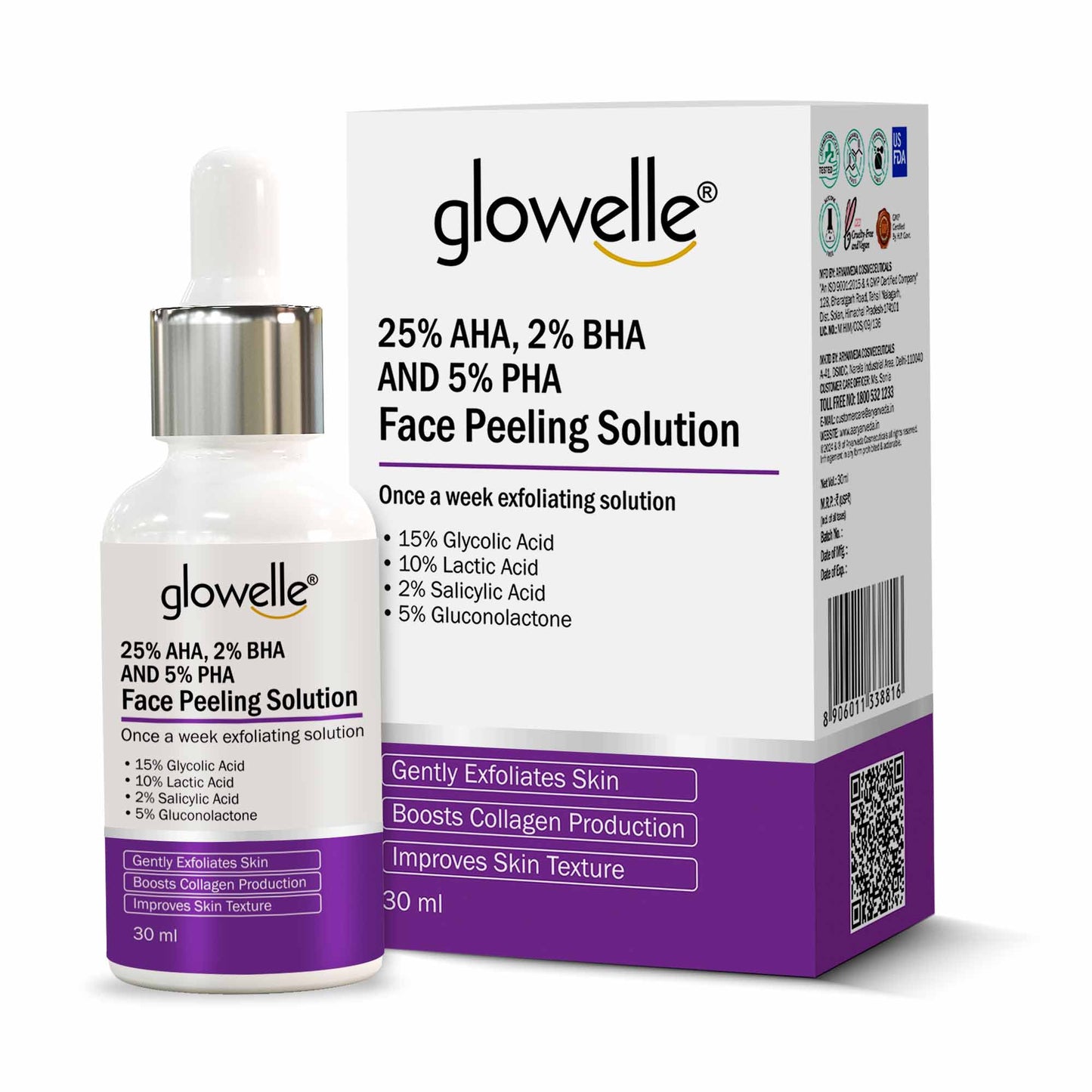 Glowelle 25% AHA,2% BHA And 5% PHA Face Peeling Solution-30ml