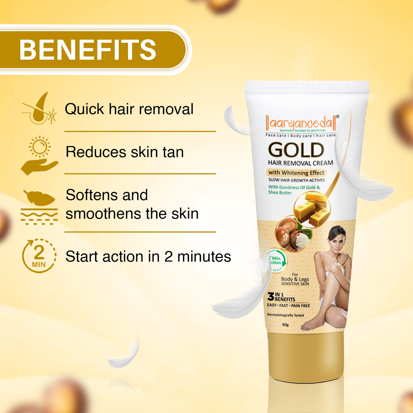 Gold Hair Removal Cream with Goodness Of Gold & Shea Butter - 60 gm each ( Pack Of 5 )