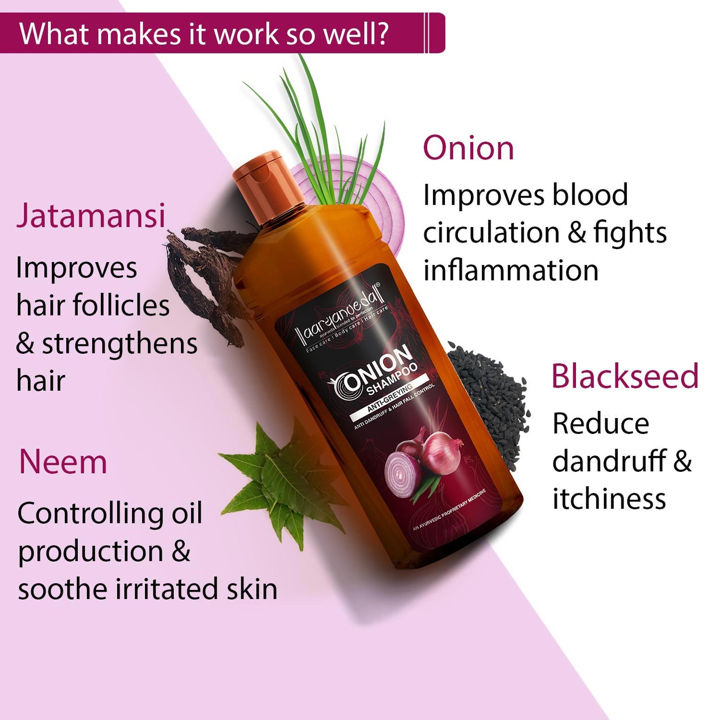 Onion Shampoo For Anti-Greying,Anti-Dandruff & Hair Fall Control
