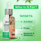 Glow Skin Care face serum with target benefits on a green background