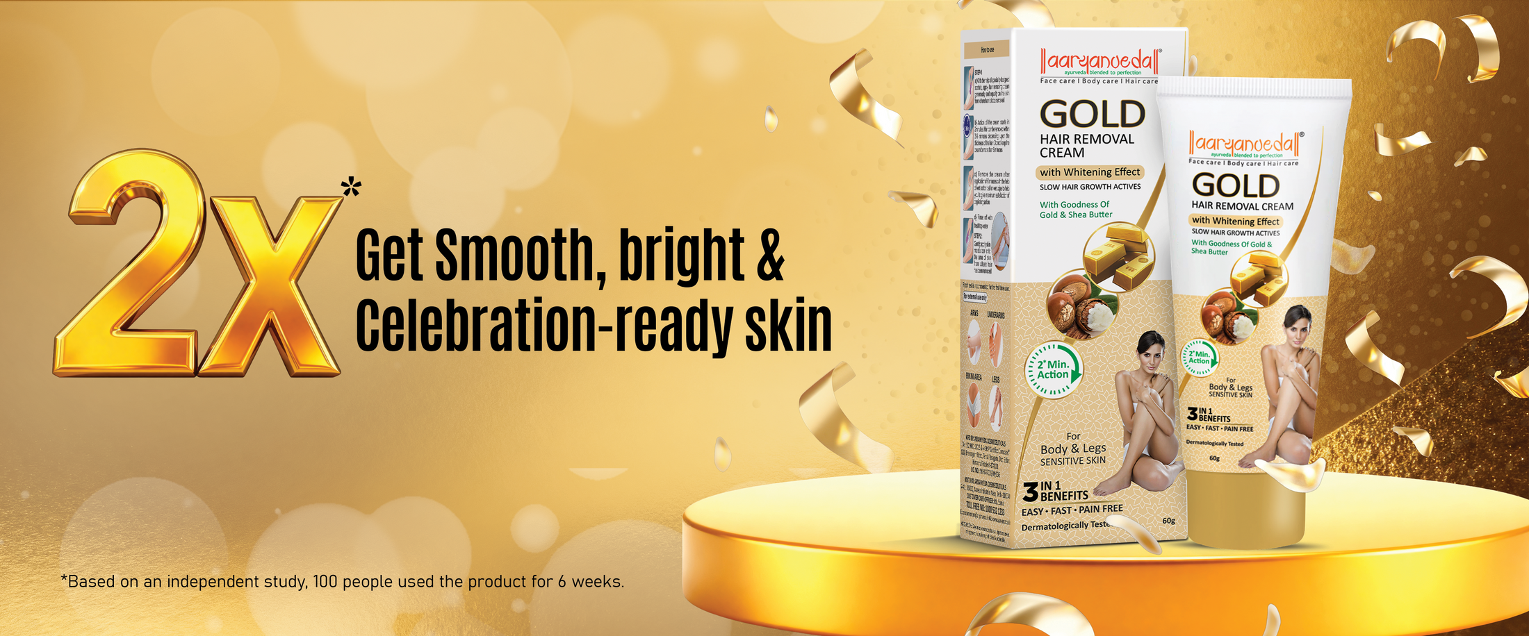 Gold Hair Removal Cream with Goodness Of Gold & Shea Butter - 60 gm each ( Pack Of 5 )