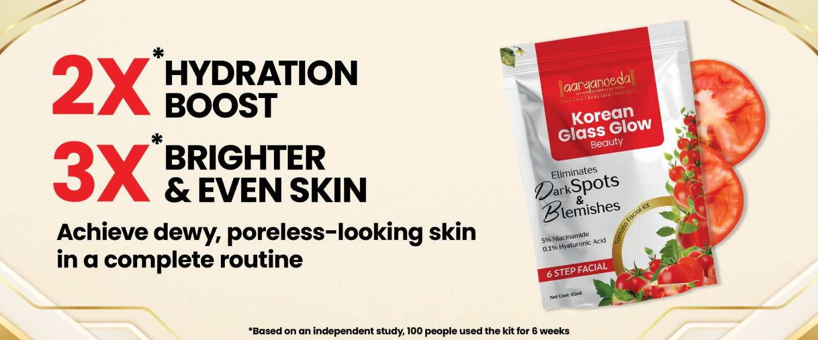 Korean Glass Glow Beauty Tomato Facial Kit With 5% Niacinamide & 0.1% HyaluronicAcid - 65 ml