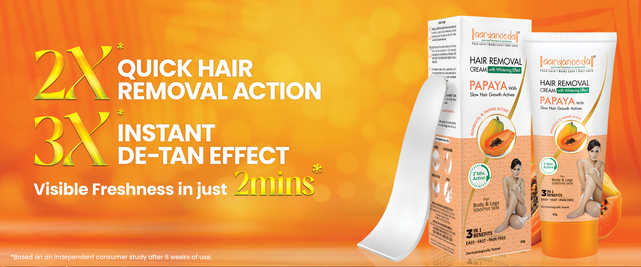 Hair Removal Cream Papaya with Slow Hair Growth Actives -60 gm each  ( Pack Of  5 )