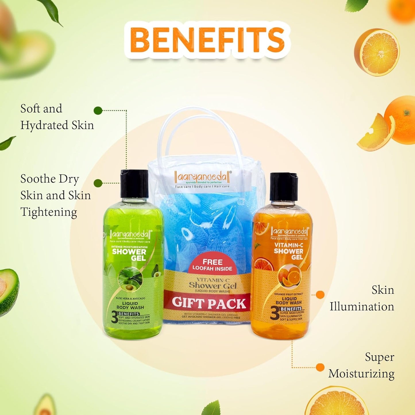 Vitamin C Liquid Body Wash 300ml Get Free Avocado Body Wash 300ml+Inside Loofah