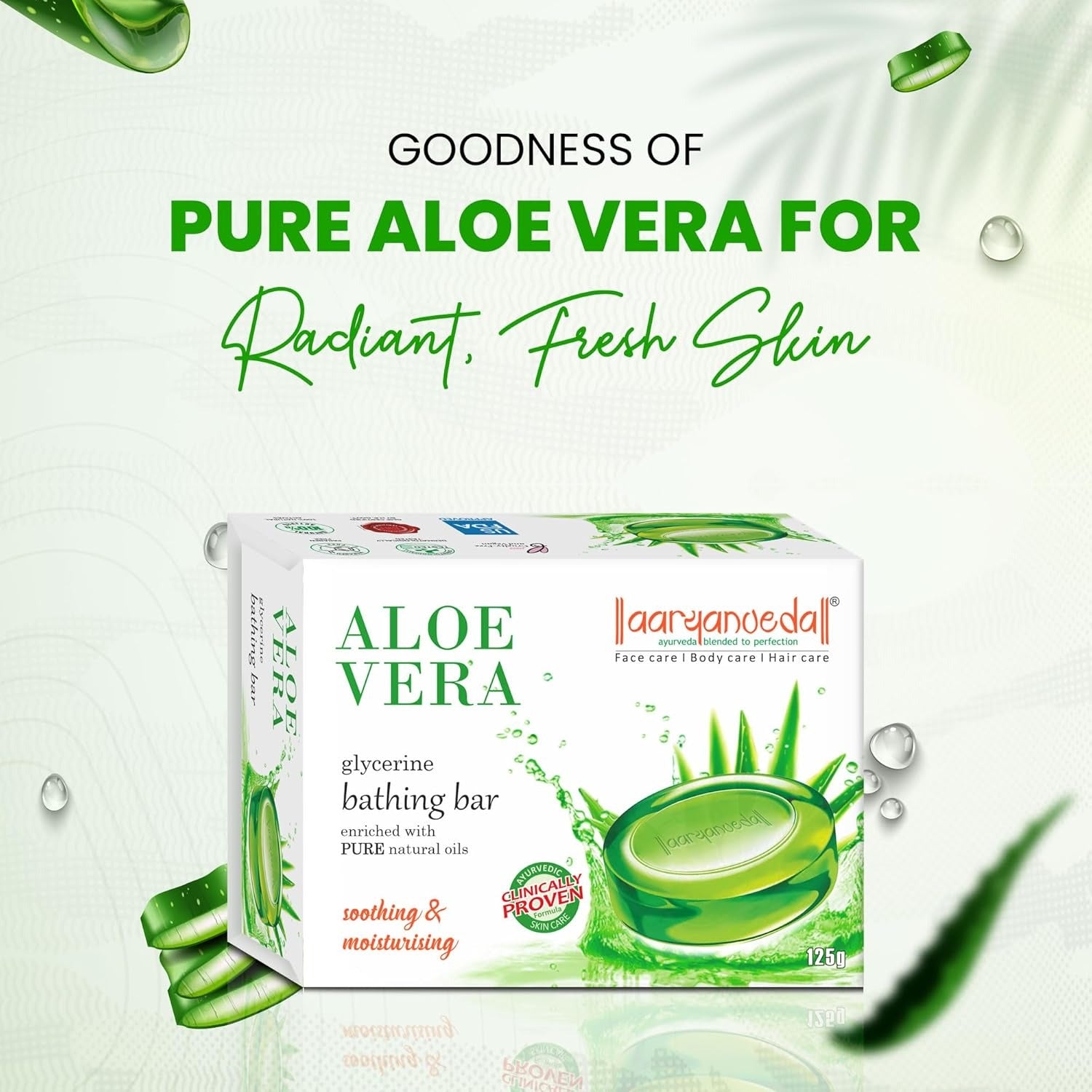 Aaryanveda Aloe Vera Glycerine Bathing Bar Soothing & Moisturising - 125 gm