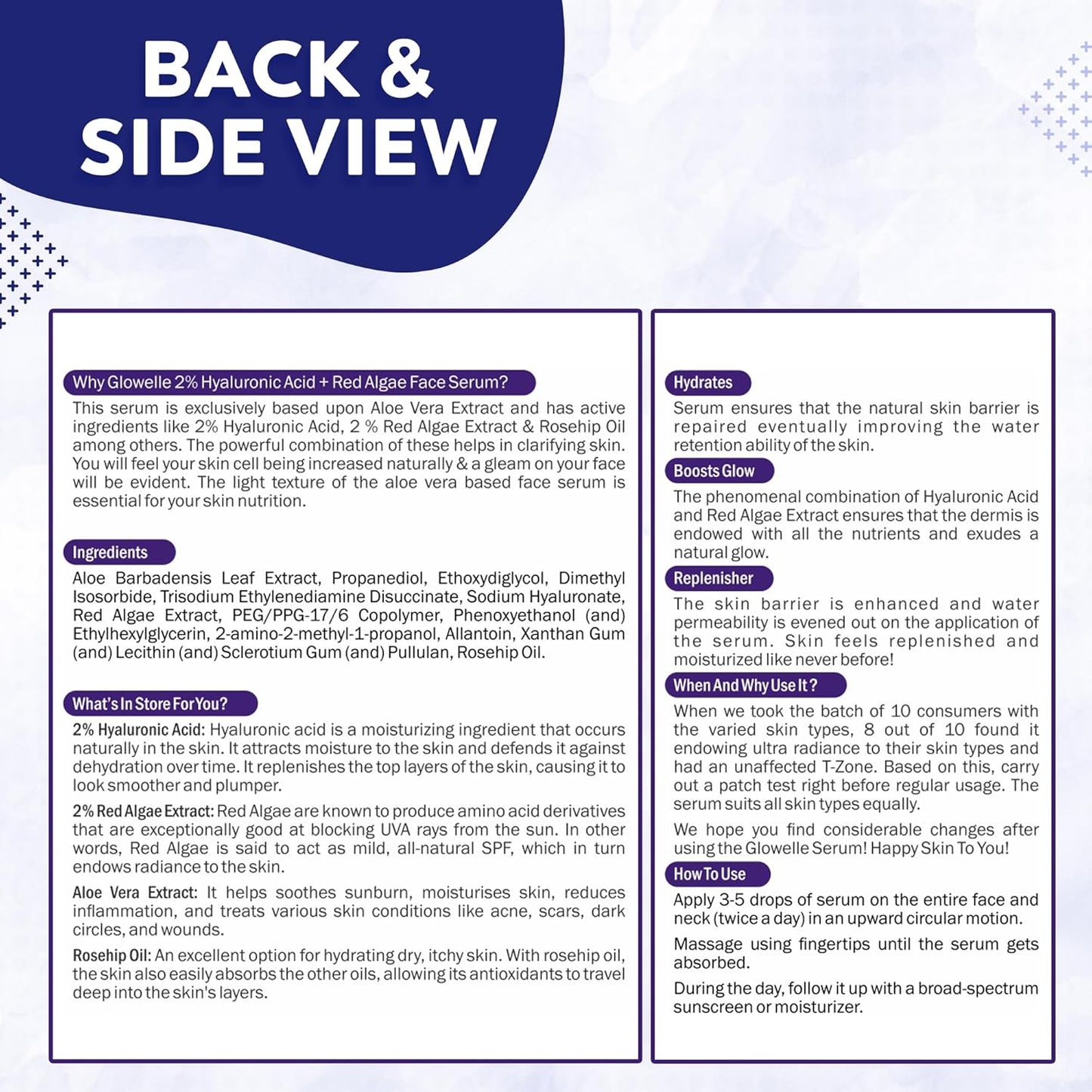 Glowelle 2% Hyaluronic Acid & Red Algae Extract Face Serum-30ml