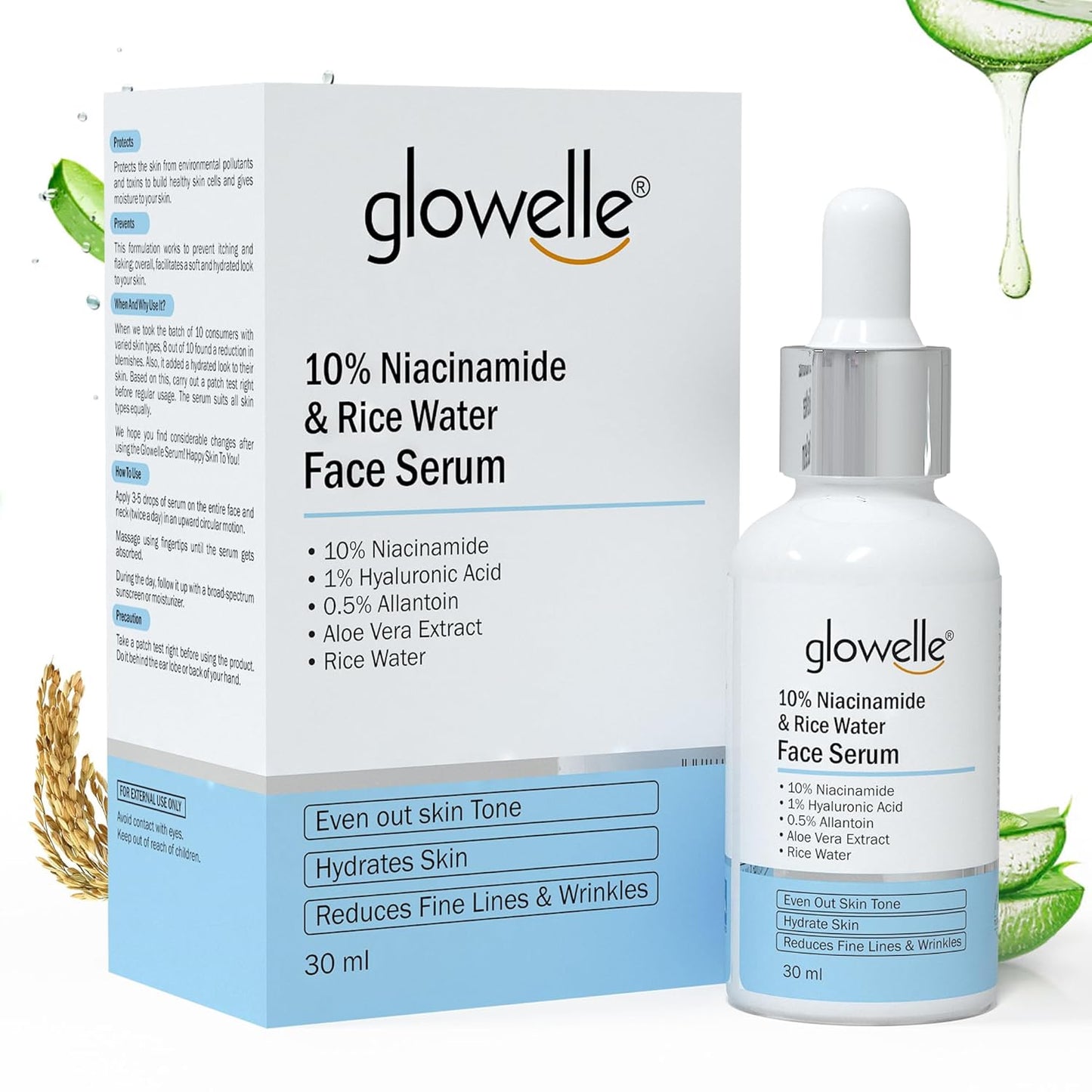 Glowelle 10% Niacinamide & Rice Water Face Serum-30ml