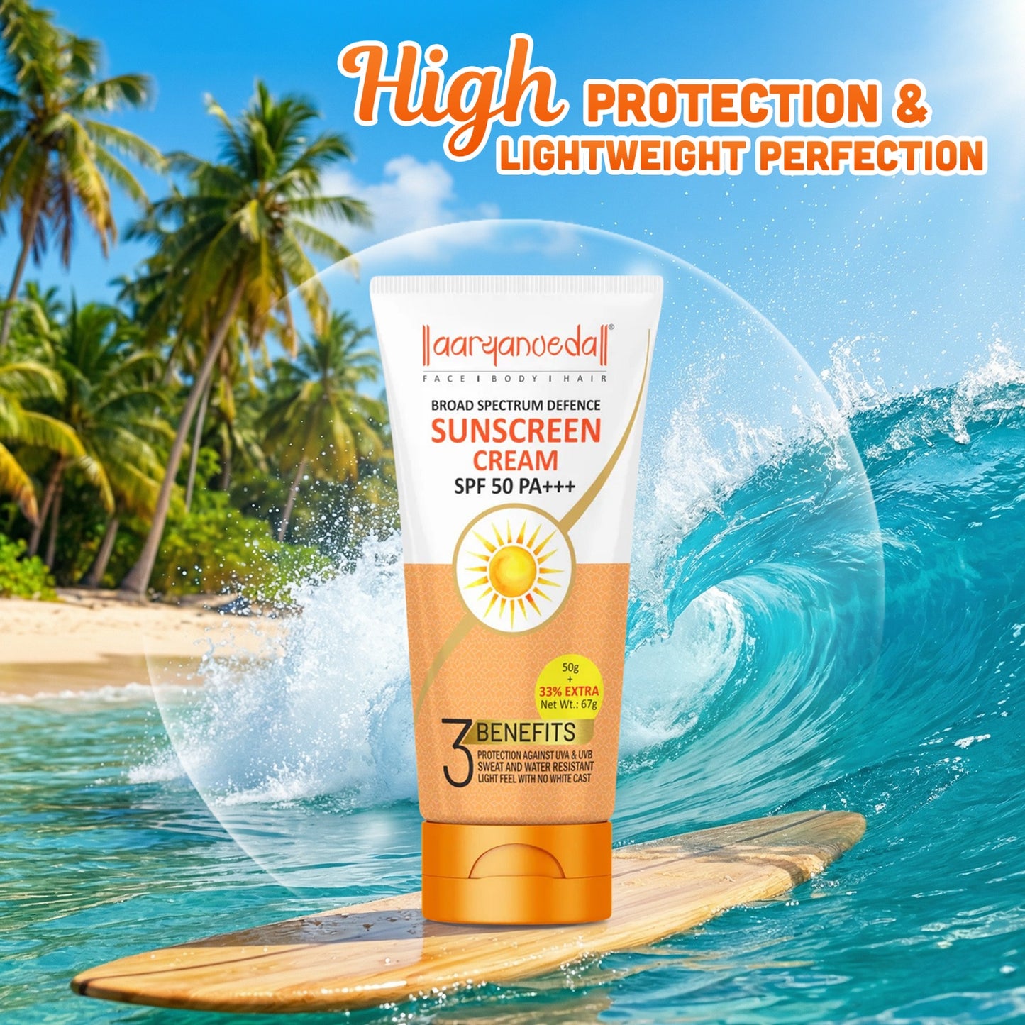 Sunscreen Cream SPF 50 PA+++ - 50 +17gm Extra ; 67gm ( pack of 3 )