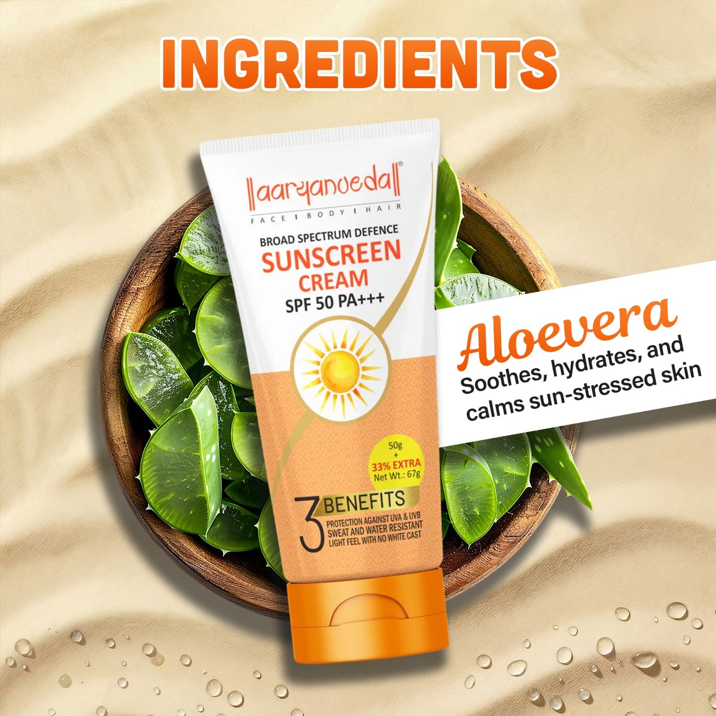 Sunscreen Cream SPF 50 PA+++ - 50 +17gm Extra ; 67gm ( pack of 3 )