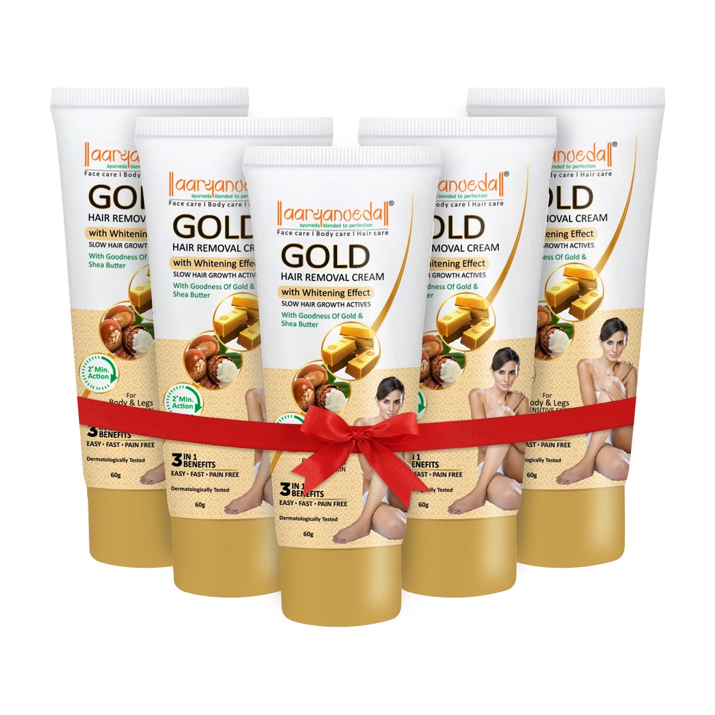 Gold Hair Removal Cream with Goodness Of Gold & Shea Butter - 60 gm each ( Pack Of 5 )