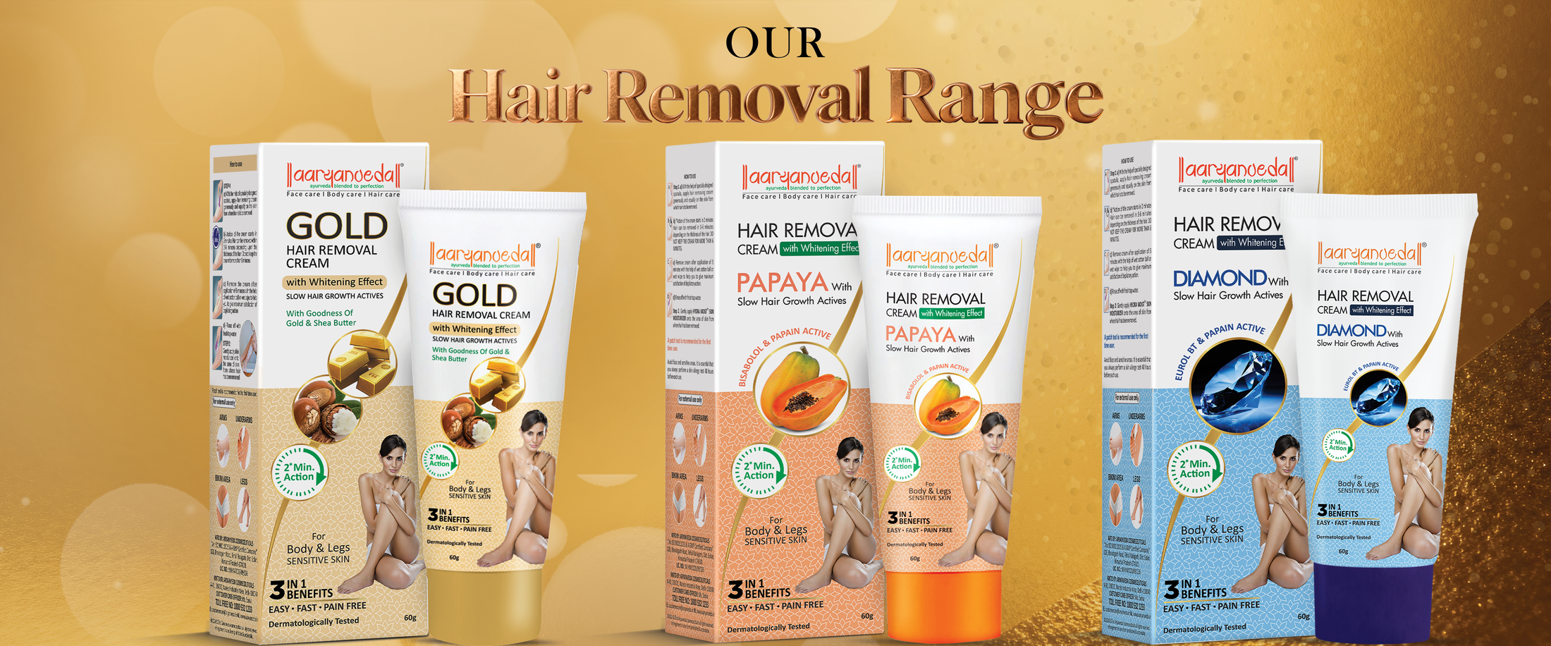 Gold Hair Removal Cream with Goodness Of Gold & Shea Butter - 60 gm each ( Pack Of 5 )