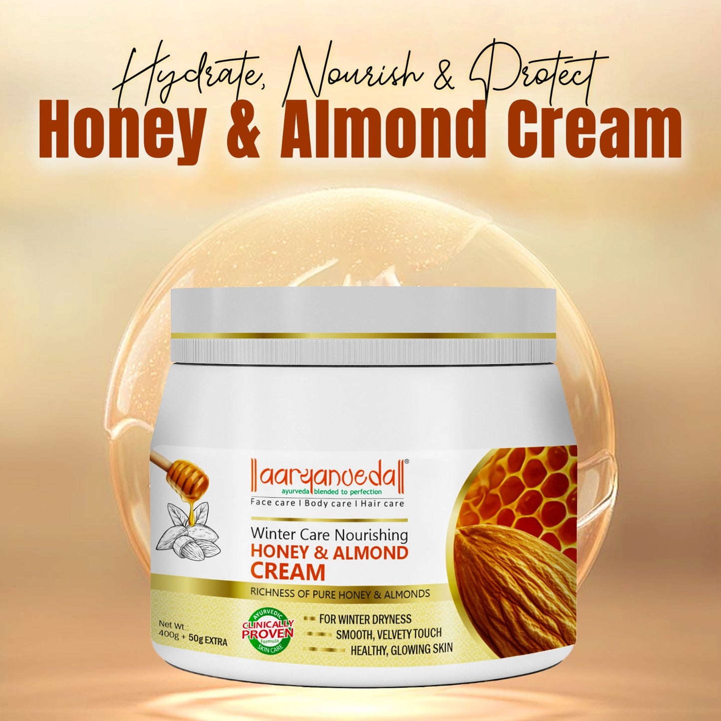 Aaryanveda Honey & Almond Cream-400gm