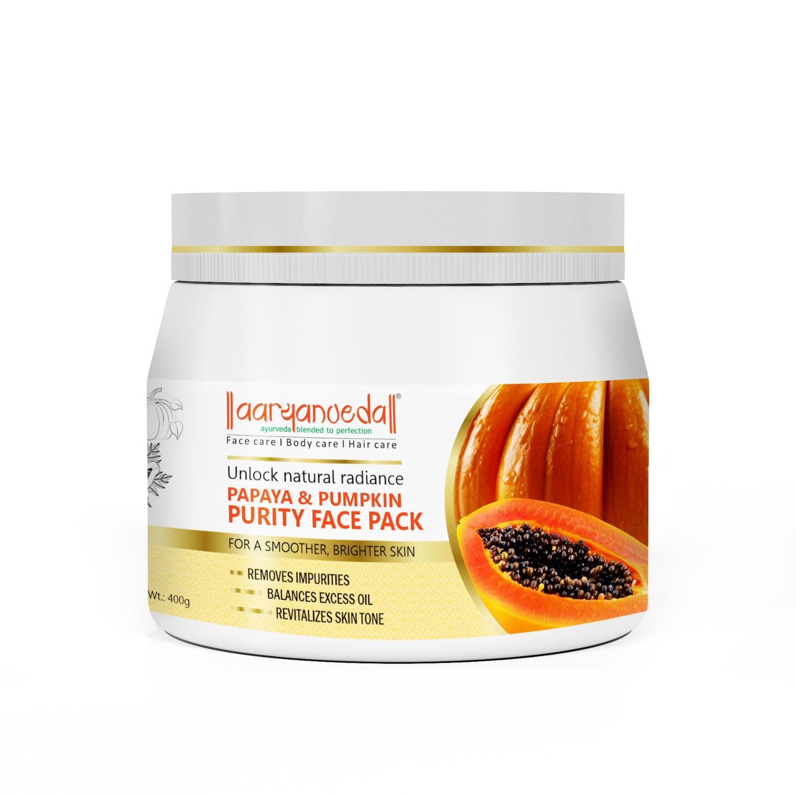 Papaya & Pumpkin Purity Face Pack-400g+50g Extra – Aaryanveda