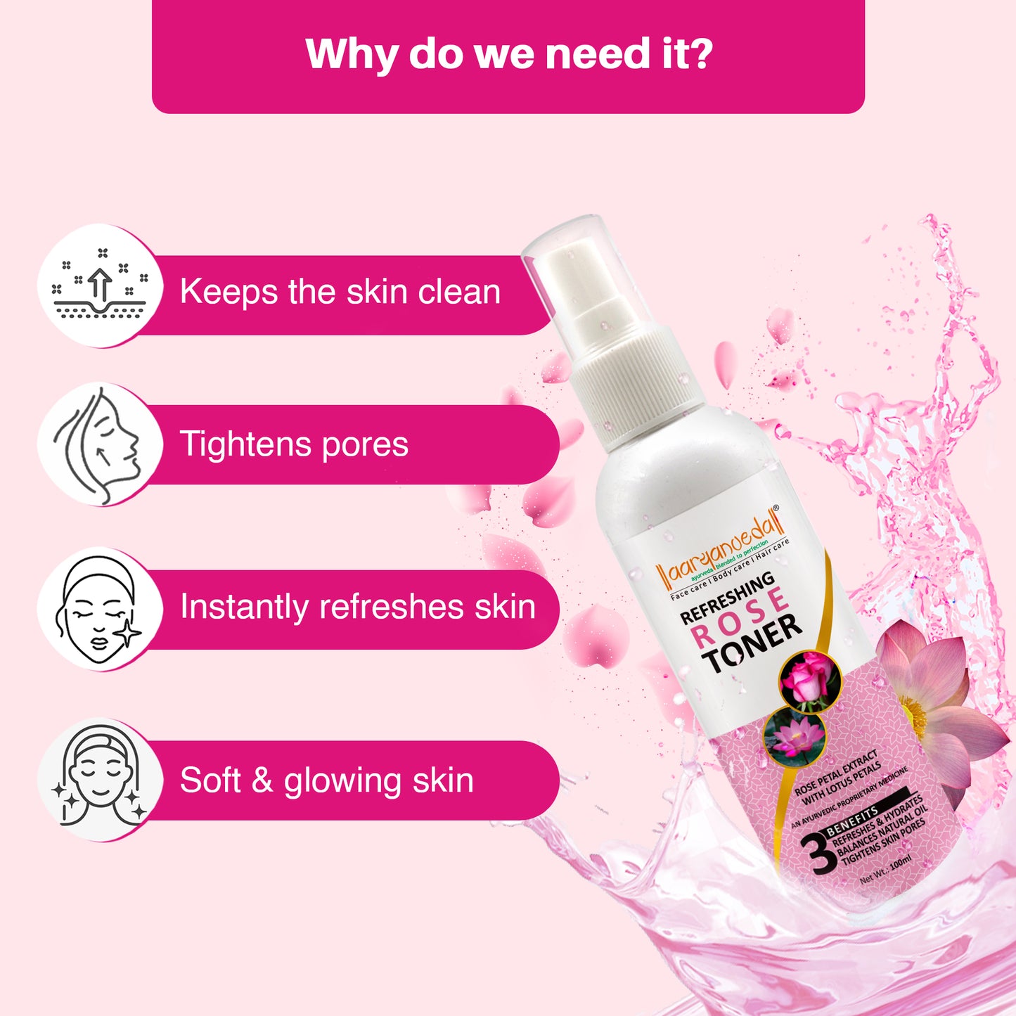 Refreshing Rose Toner with Rose & Lotus Petals-100ml