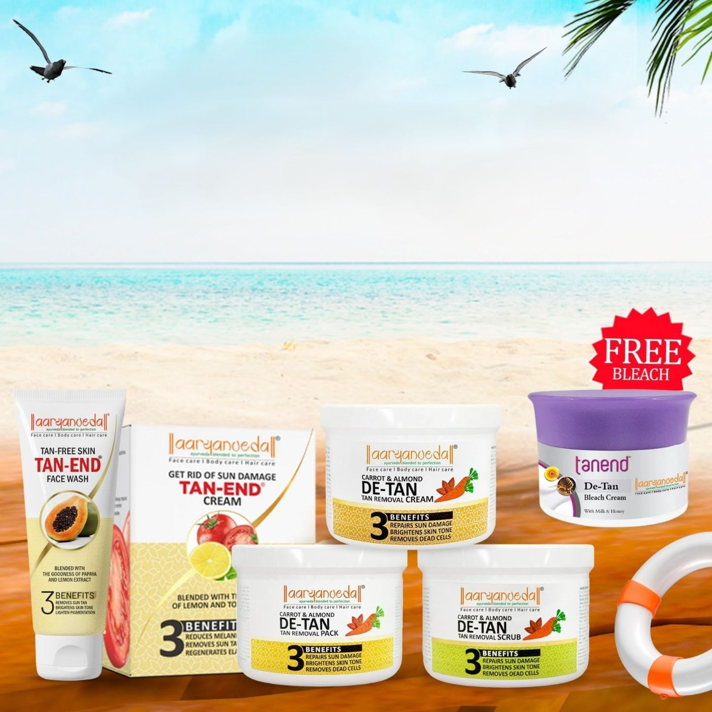 Aaryanveda Summer Tan Free Combo + FREE Tanend De-Tan Bleach Cream