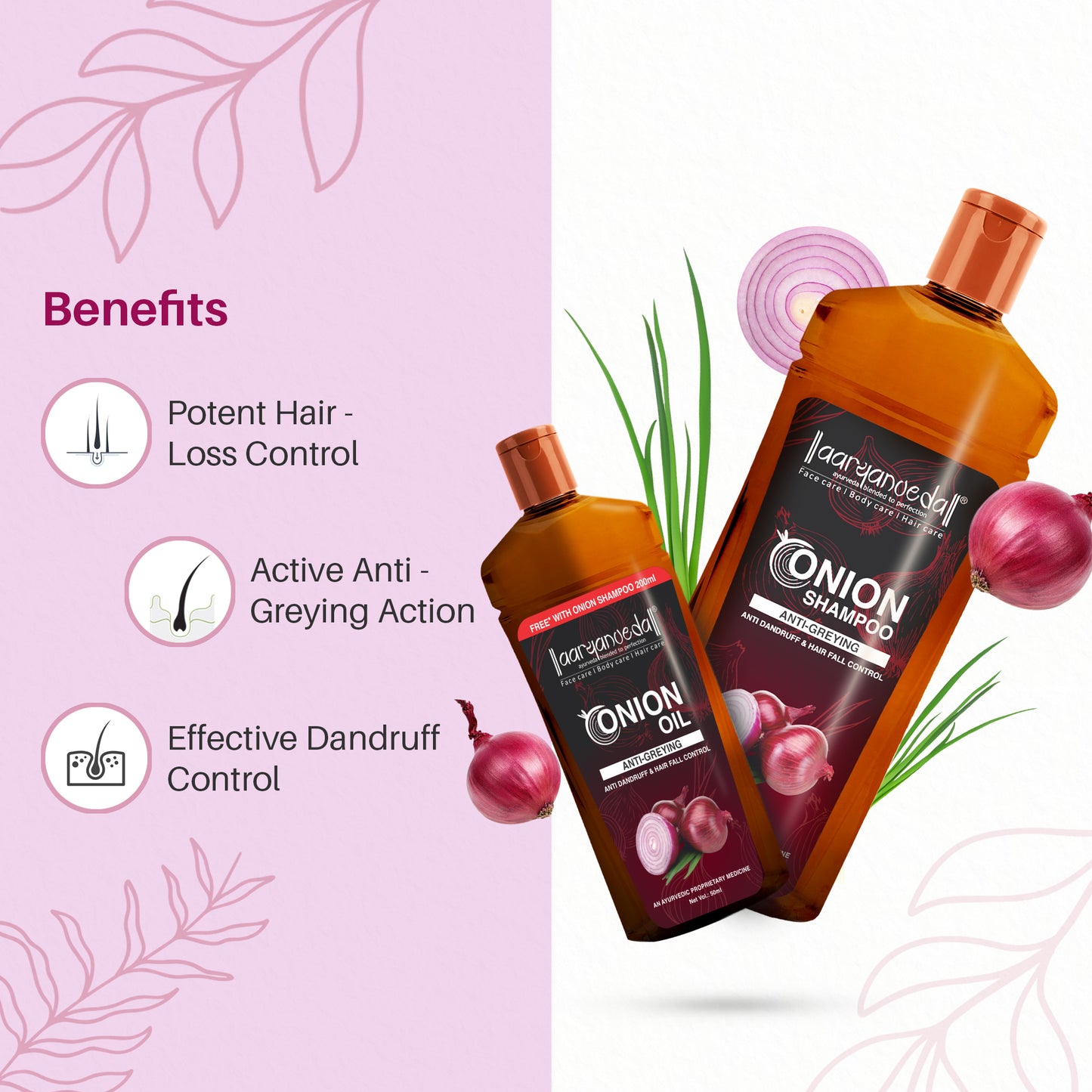 Anti - Greying Hair Protection Kit ( Onion Shampoo 100ml+Onion Oil 100ml+Grey Control hair serum 30ml )