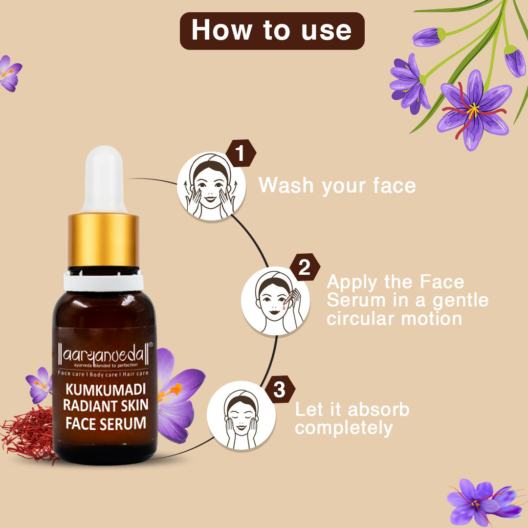 Aaryanveda Kumkumadi Radiant Glow Hamper (Kumkumadi Facewash 100ml+Kumkumadi Face Oil 15ml+ Kumkumadi Face Serum 15ml )