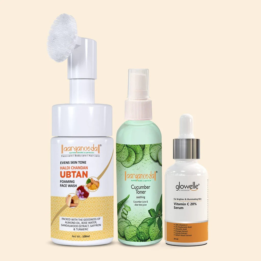 Day to Day Skincare Combo -Haldi Chandan Ubtan Foaming Facewash+Cucumber Toner + Vitamin C 20% Serum 30ml