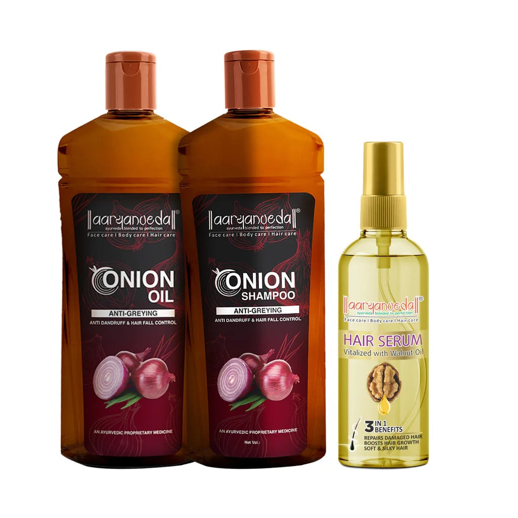 Aaryanveda Hair Repair & Restore Kit ( Onion Oil 100 ml + Onion Shampoo 100 ml+ Hair Serum 100 ml )