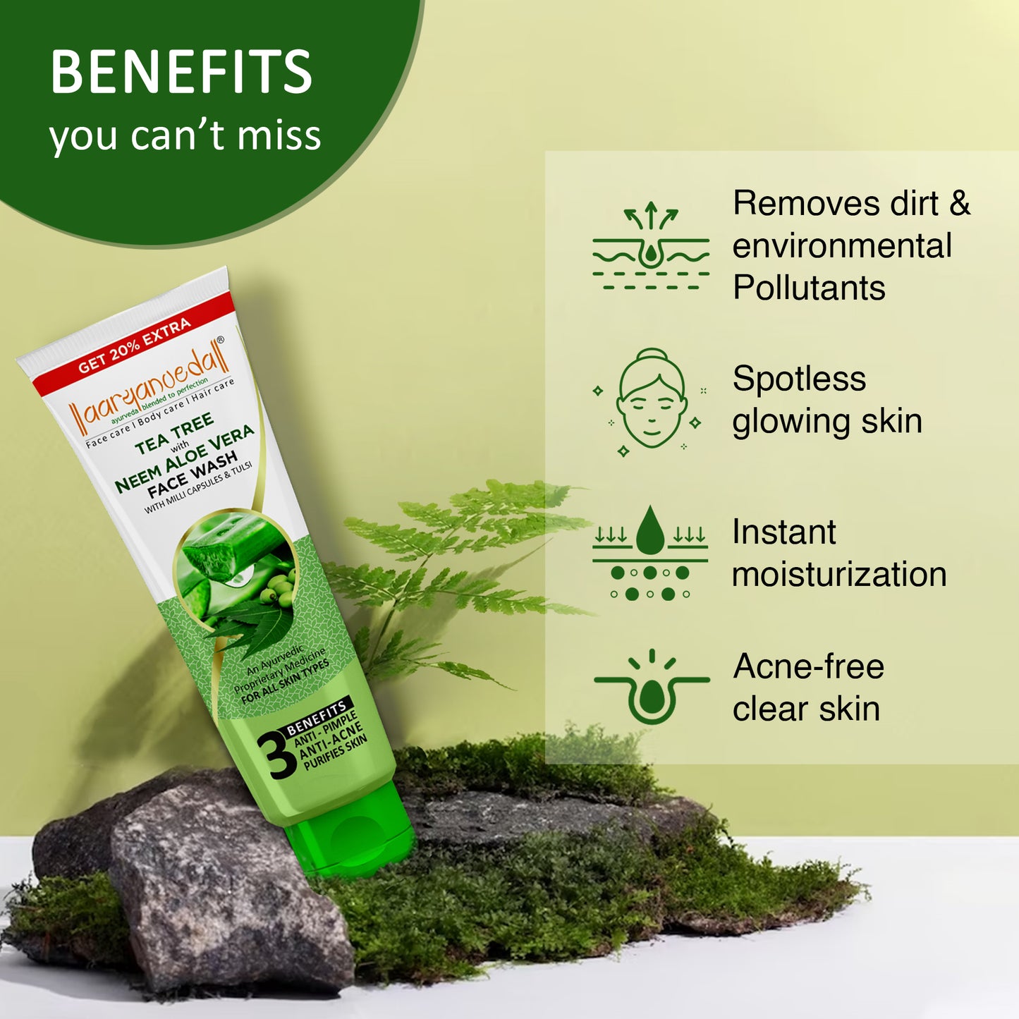 Tea Tree Neem AloeVera Facewash 100ml+20ml Extra: 120ml